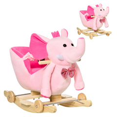 2-in-1 Baby Rocking Horse Ride On Elephant W/ Wheels Music Pink