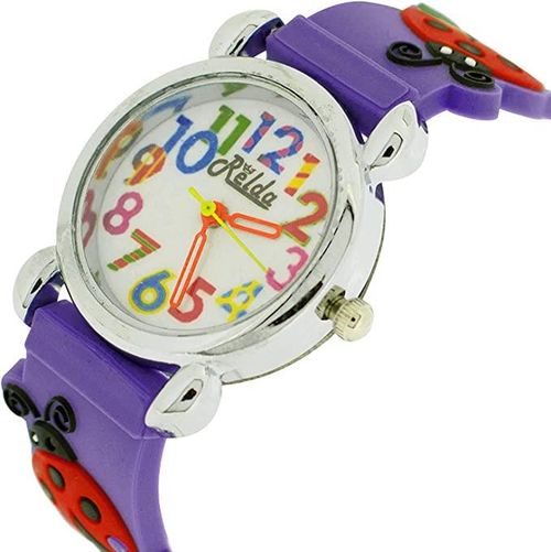 Relda Children’s Big Number Analog Ladybird On Purple Silicone Strap Girl’s Watch REL105