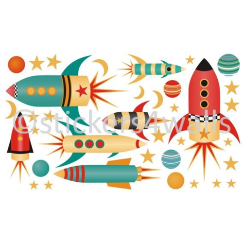Rocket & Space Themed Colourful Wall Stickers - Reusable