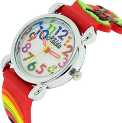 Relda Children’s Big Number Analog 3D Zoo Animals Red Silicone Strap Girl’s Watch REL106