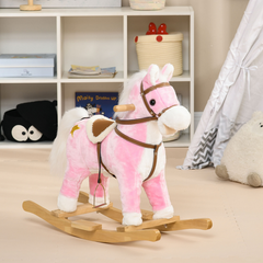 HOMCOM Wooden Ride on Horse Ride on Pony Gift for Kids 3-6 Years Pink