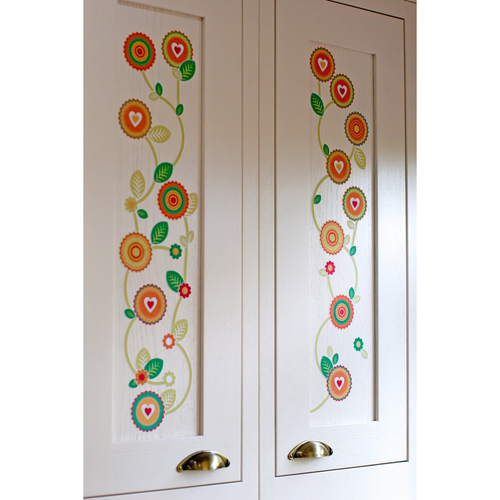 Retro Boho Flowers & Leaves Wall Stickers - Reusable